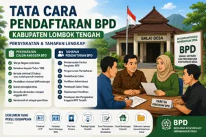Ilustrasi tata cara pendaftaran BPD Kabupaten Lombok Tengah lengkap dengan persyaratan calon anggota, tahapan pendaftaran, dan dokumen yang harus disiapkan.