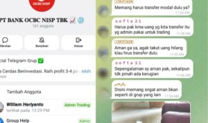 Sebuah group Telegram yang menggunakan nama dan logo OCBC NISP menawarkan program trading dengan janji keuntungan cepat. Masyarakat diminta..