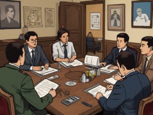 Ilustrasi sidang paripurna dan musyawarah tata kelola pemerintahan dalam proses penetapan Peraturan Daerah dan Peraturan Desa.